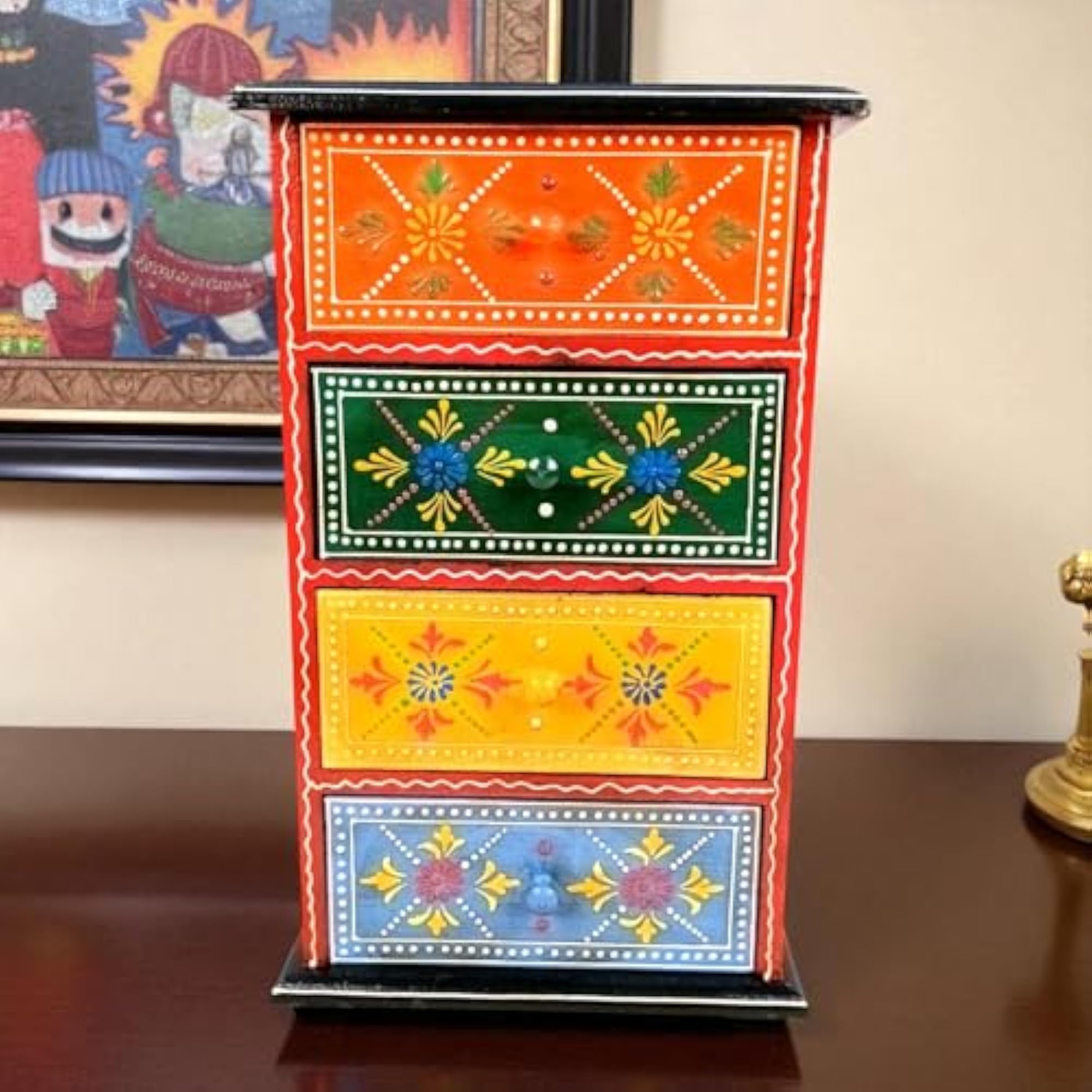 Wooden Jewellery Box with 4 Drawers, Handcrafted Organizer